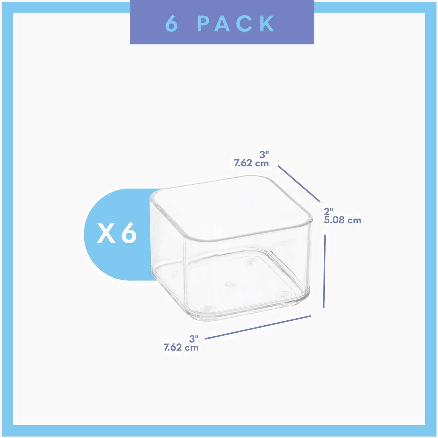 primebox Plastic Clear Drawer Organizers. Bathroom. Kitchen, Bedroom, Utensils, Office Organizer Bins, Storage Trays. Stackable. 9" x 6" x 2" Set of 6