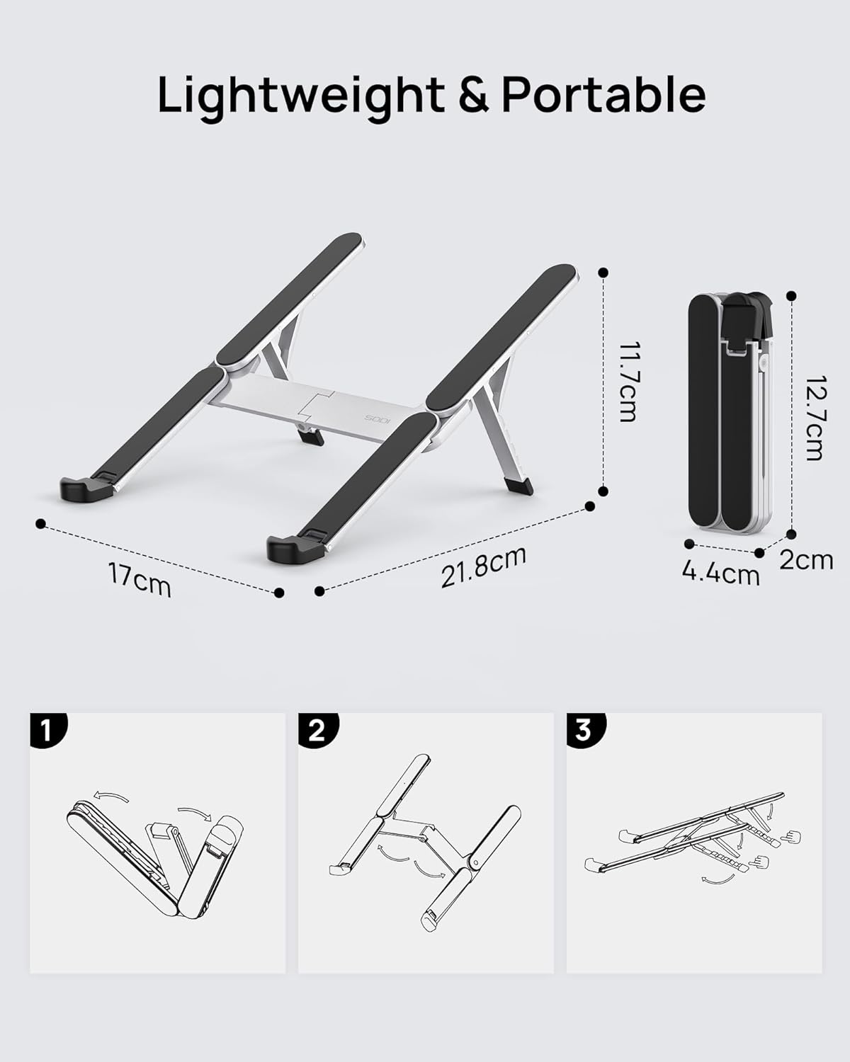 SODI [Ultra Compact] Foldable & Portable Laptop Stand for Desk, Lightweight Tablet Stand for Business Travel, Library, Cafe, 6 Level Height Ergonomic Aluminum Computer Holder for 10-16" Laptops