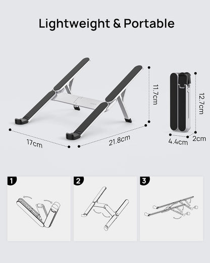 SODI [Ultra Compact] Foldable & Portable Laptop Stand for Desk, Lightweight Tablet Stand for Business Travel, Library, Cafe, 6 Level Height Ergonomic Aluminum Computer Holder for 10-16" Laptops