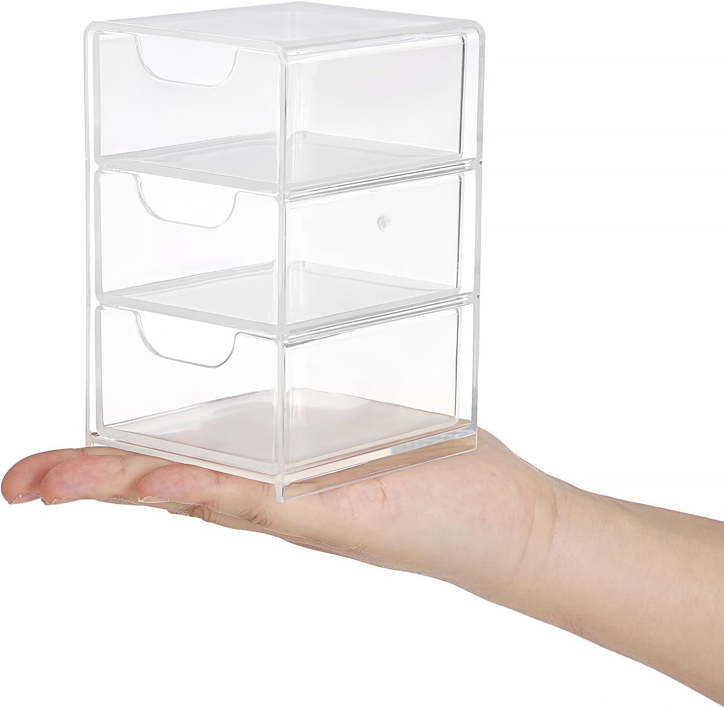Hipiwe Acrylic Drawer Organizer Qtip Holder for Cotton Pad Cotton Swabs Makeup Storage Drawer with 3 Drawers Clear Desk Drawers Box Bathroom Counter Organizer for Home Office