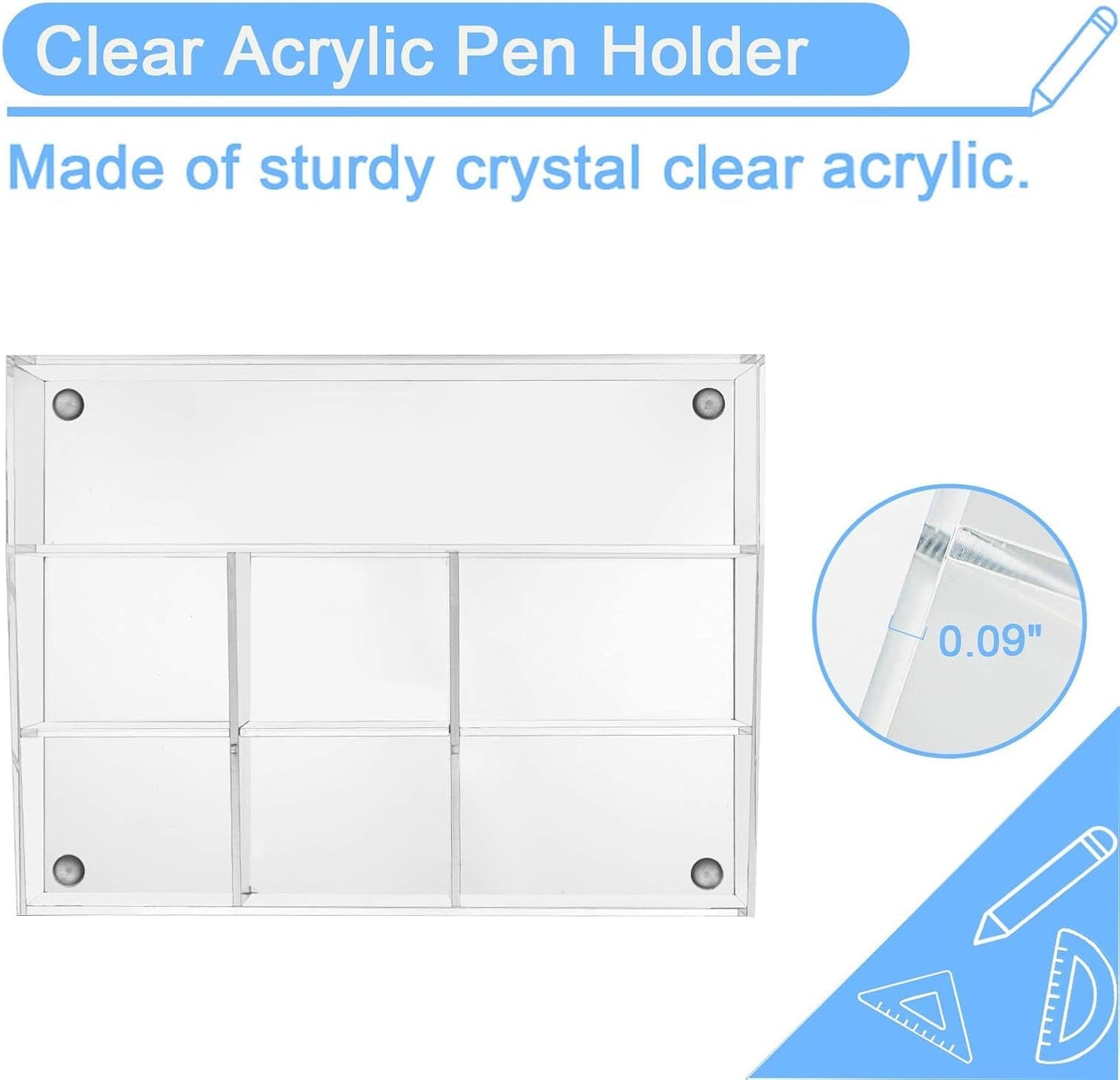 VITVITI Acrylic Desk Organizer, Upgraded Clear Pencil Organizer for Desk, 7 Compartments Stationary Pen Organizer Storage with Drawer, for Office Supply, 500+ Pencils Capacity