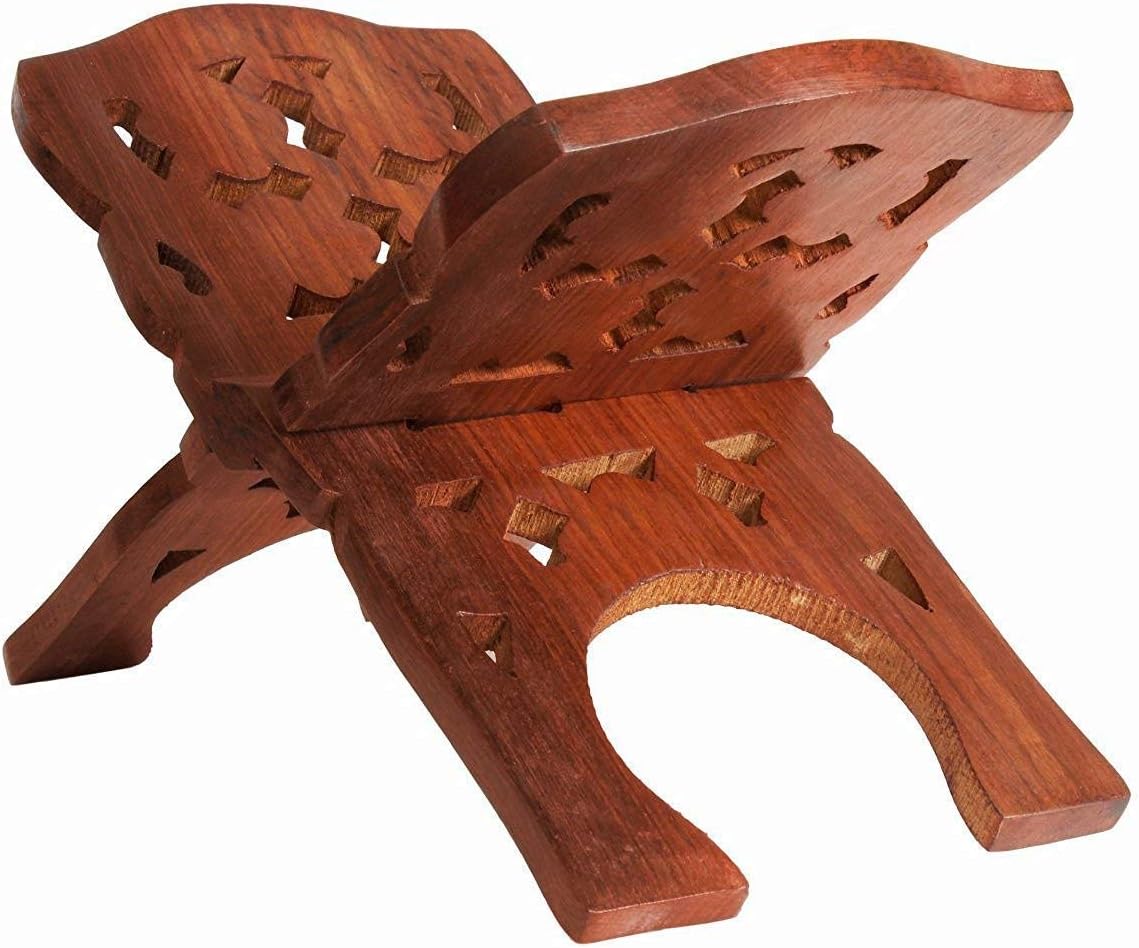 IBLAY Beautifully Hand Carved Quran Holy Geeta Bible Holder Support Reading Book Holder Folding Religious Prayer Stand Wooden Holy Book Stand