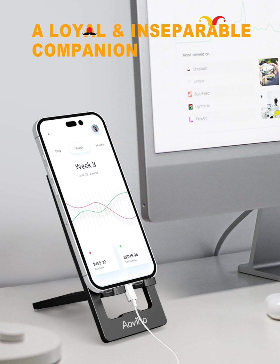 Aoviho Phone Stand for Desk, Ultra-Thin Foldable Aluminum Phone Holder, Portable Travel & Office Cell Phone Stand Compatible with iPhone 17 16 15 14 13 12 Pro Max, Fits 3.7"-7" Devices, Black