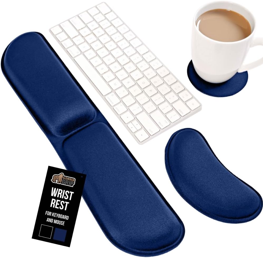 GORILLA GRIP Silky Memory Foam Wrist Rest for Computer Keyboard, Mouse, Ergonomic Design for Typing Pain Relief, Desk Pads Support Hand and Arm, Mousepad Rests, Stain Resistant, 2 Piece Pad, Black