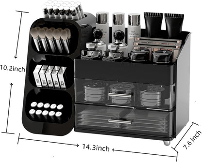 Booklov Makeup Organizer for Vanity, Countertop Cosmetic Display Case with Clear Acrylic Drawers, Bathroom Counter Beauty Caddy, Cute Table Storage Holder for Skincare, Brush Lipsticks, Crystal White