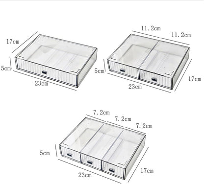 Desk Drawer Organizer, Stackable Plastic Storage Drawer, Grocery Organizer For Stationery/Office Supplies (Blue, 3 Compartment)