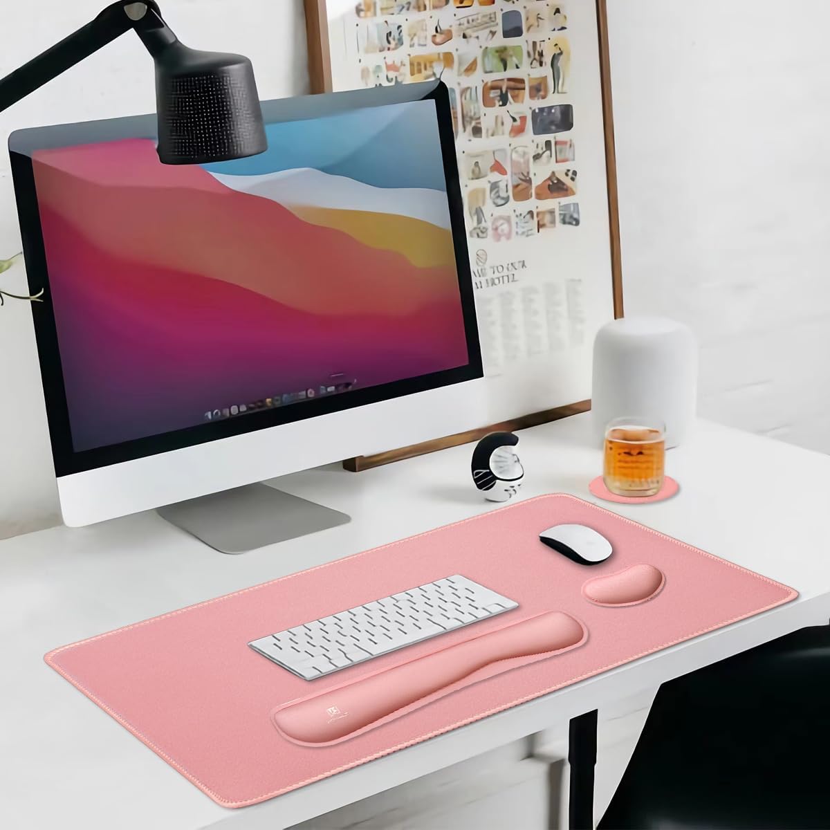 4-in-1 Large Gaming Mouse Pad, Keyboard Wrist Rest Pad & Wrist Support Mousepad Set, Extended Desk Pad Waterproof Desk Mat for Home Office Study Game-Black