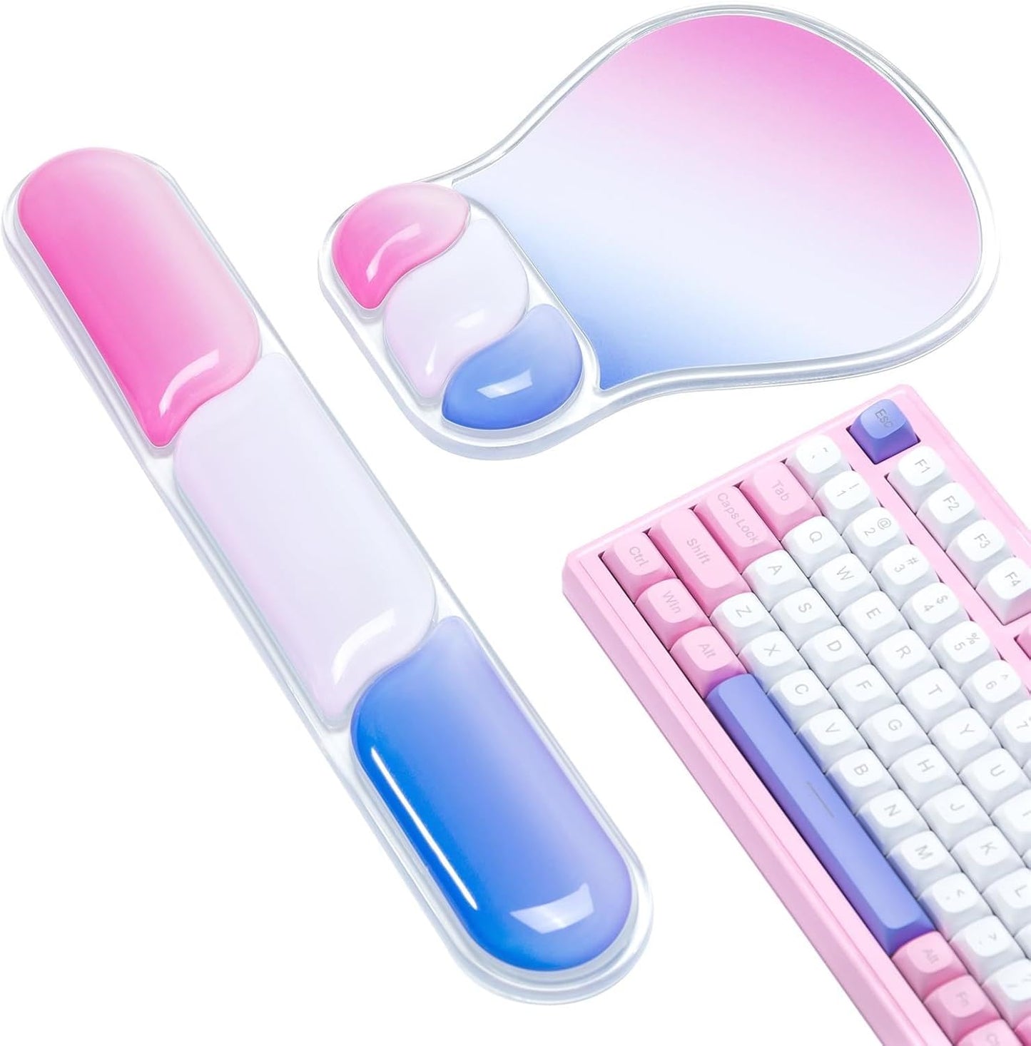 Ospelelf Mouse Pad with Wrist Rest Set Gel Ergonomic Keyboard Wrist Support Anti-Slip Rubber Bottom Office Women Desk Accessories for Computer, Laptop and Gaming, Black and Grey