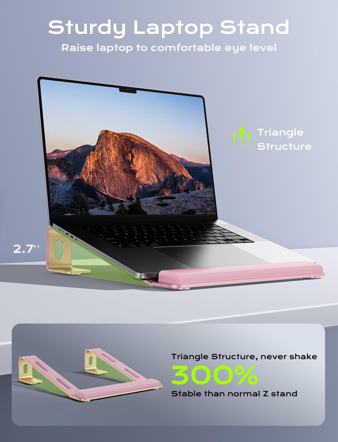 JCZT Aluminum Laptop Stand, Notebook Stand with Wrist Rest, Ergonomic Detachable Laptop Mount, Computer Stand Compatible with 10-17'' All Laptops Such as MacBook Air Pro/HP/Dell/Lenovo, Gold