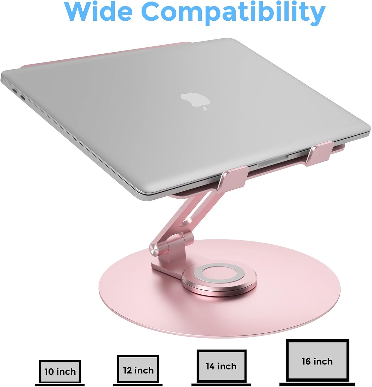 Swivel Laptop Stand for Desk, Adjustable Height Aluminum Computer Stand with 360 Rotating Base, Foldable Ergonomic Riser, Portable Laptop Holder Compatible with MacBook, All Laptops 10-17'', Grey