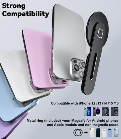 CloudValley Adjustable Laptop Stand, Magnetic Phone Holder, Aluminum Slim Computer Monitor Side Mount Clip for iPhone MagSafe Series & All Phones, Portable Foldable Computer Expansion Bracket, Black