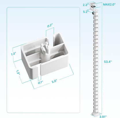 PEGZONE Under Desk Cable Management Spine – Flexible Cable Snake Organizer for Standing Desk, Tool-Free Magnetic Vertebrae Wire Management for 0.4"-2" Table, White