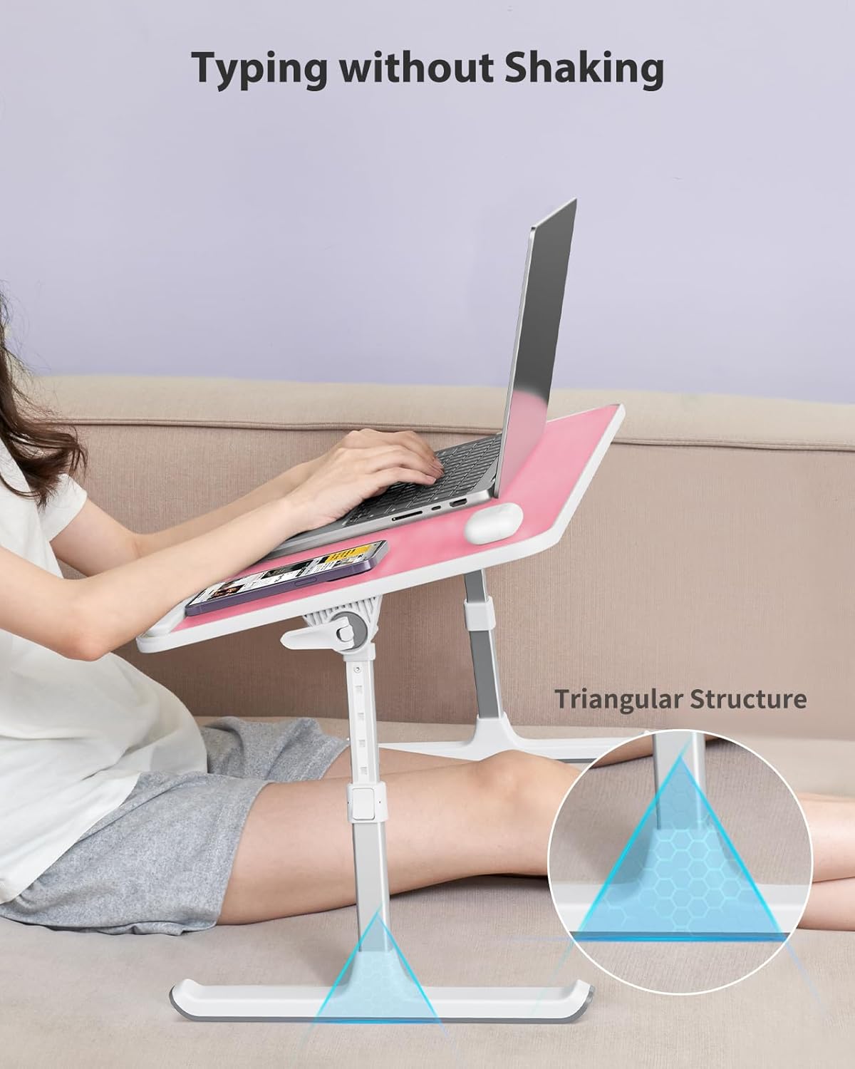 SAIJI Height & Angle Adjustable Laptop Stand for Bed, Lap Desk Bed Tray Table, Light Weight Foldable Portable Laptop Table for Couch Sofa Chair Floor Desk for Adults, Kids (52*30cm Black)