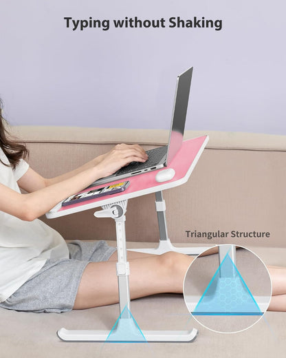 SAIJI Height & Angle Adjustable Laptop Stand for Bed, Lap Desk Bed Tray Table, Light Weight Foldable Portable Laptop Table for Couch Sofa Chair Floor Desk for Adults, Kids (52*30cm Black)