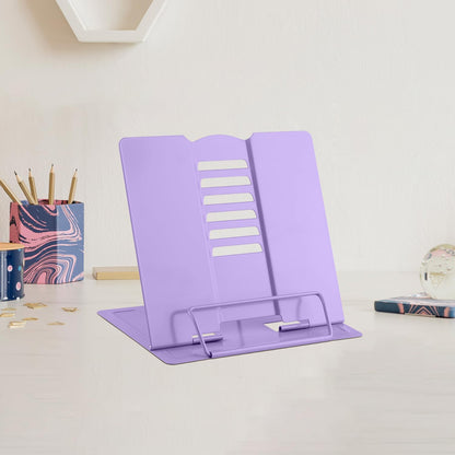 MSDADA Small Desk Book Stand Metal Reading Rest Book Holder Adjustable Cookbook Documents Holder Portable Sturdy Bookstands for Recipes Textbooks Tablet Music Books(White)