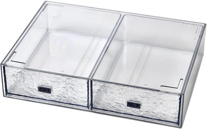 Desk Drawer Organizer, Stackable Plastic Storage Drawer, Grocery Organizer For Stationery/Office Supplies (Blue, 3 Compartment)