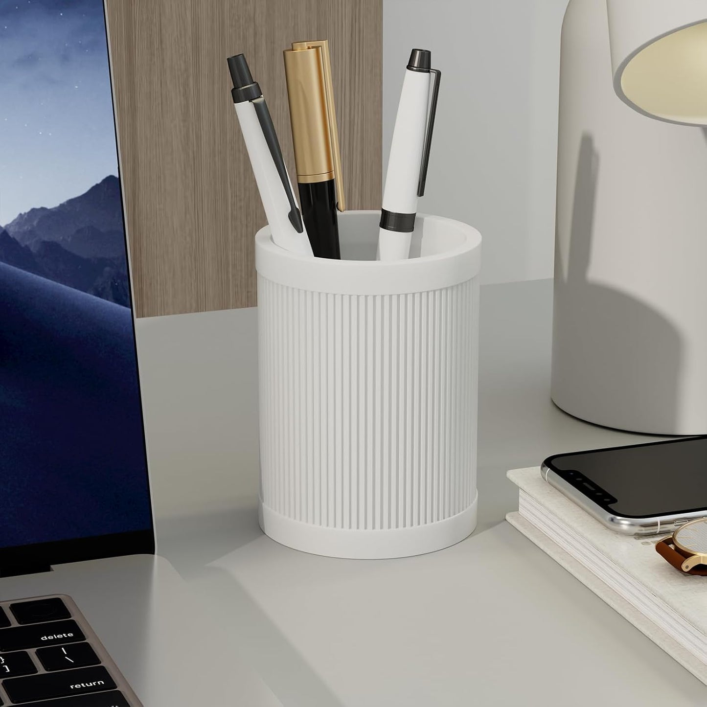 HighHerz Aesthetic Pen Holder For Desk, Modern Silicone Pencil Holder, Stylish Office Desk Decor, Made of 5 mm Thickened Premium Silicone, Office Desk Organizer And Accessories (White)