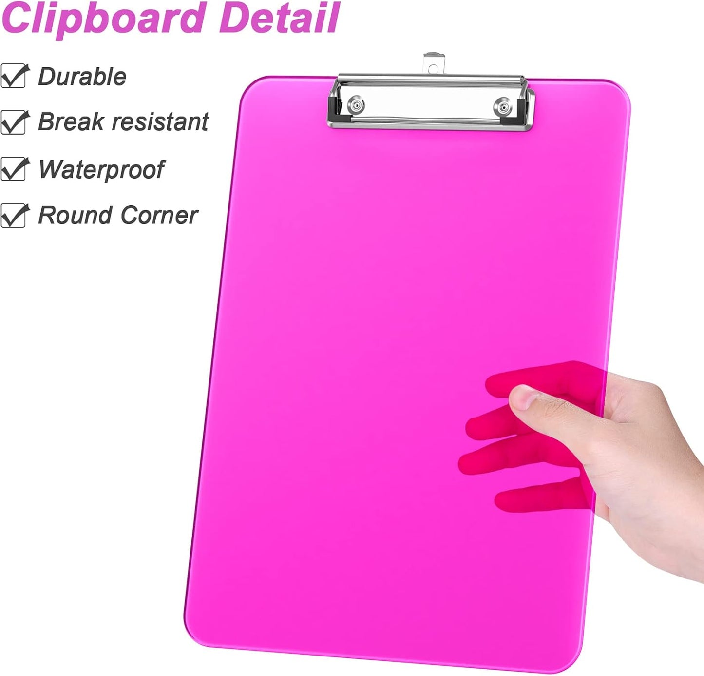 Rimilak 8.5 x 11 Plastic Clipboards Set of 2, Low Profile Metal Clip, Translucent Board, 12.5 x 9 in Letter Size, Office Supply, Back to School, Purple