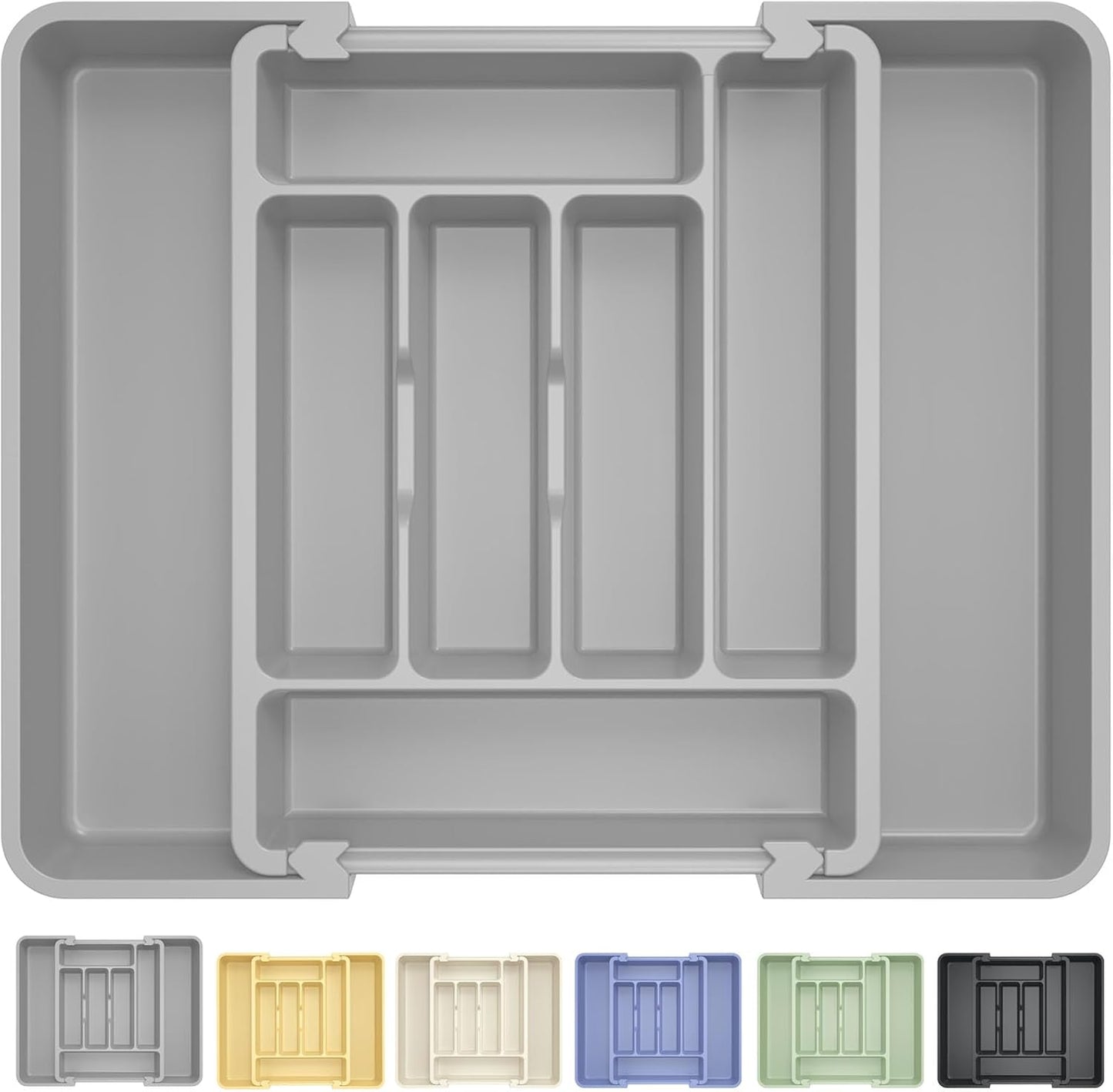 Caperci Large Silverware Organizer for Kitchen Drawer & Utensils - Expandable Drawer Organizer for Cutlery, Flatware & Gadget, BPA-Free Thick Plastic, Wider Compartments & Non-skid Feet (Tofu)