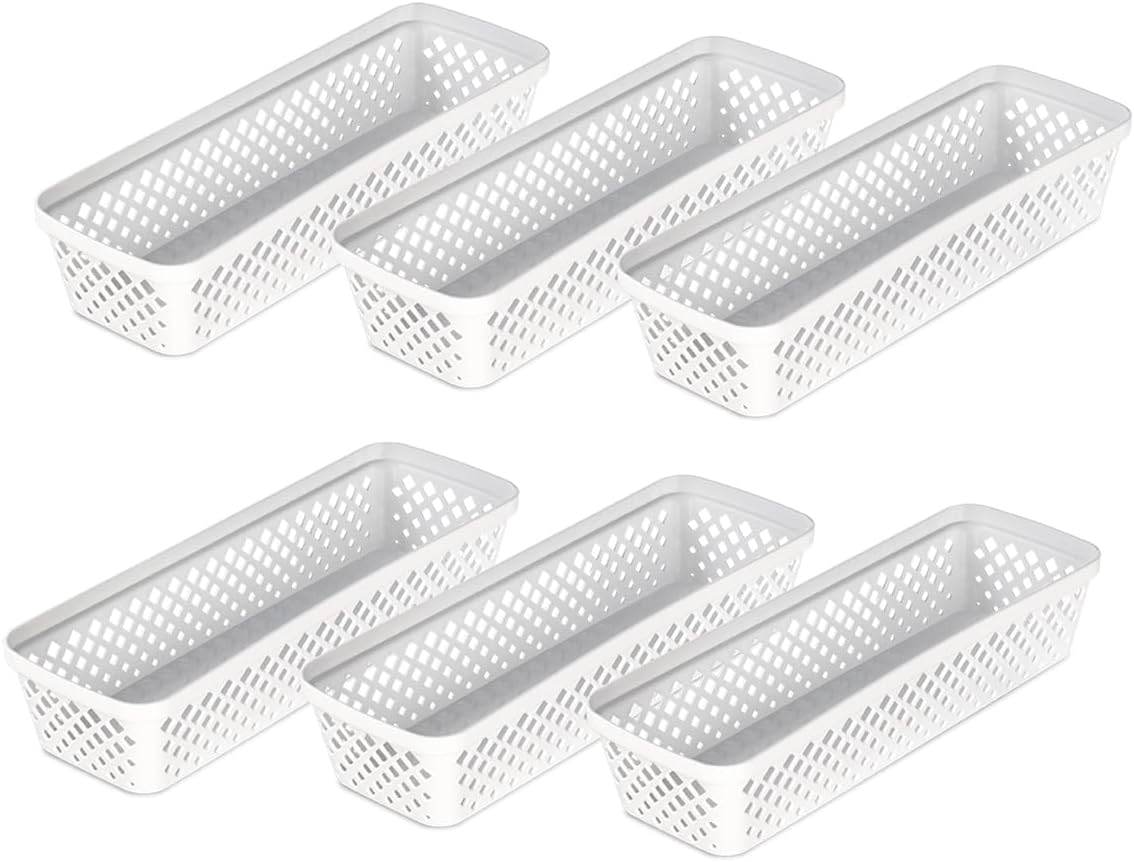 Glad Plastic Storage Basket Set - Multipurpose Drawer Trays, Kitchen Pantry Containers, and Bathroom Bins - 6 Pack Medium Organizers, Grey