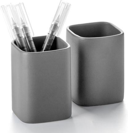 Pen Holder, 2 Pack Pencil Holder for Desk,Ceramic Pencil Cup Desk Organizer, Makeup Brush Holder Cute, Stationery Accessories for Office, School, Home (Matte white)