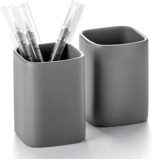 Pen Holder, 2 Pack Pencil Holder for Desk,Ceramic Pencil Cup Desk Organizer, Makeup Brush Holder Cute, Stationery Accessories for Office, School, Home (Matte white)