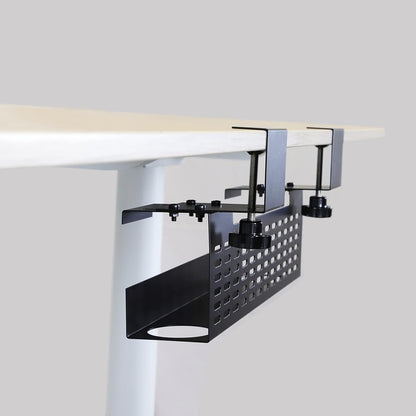 AEONS Under Desk Cable Management Tray Kit - Horizontal Adjustable up to 41” Removable C Clamp Mount Reversible Computer Cord Raceway and Modesty Panel for Large Table, Black