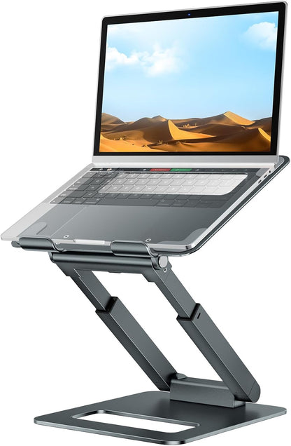 tounee Laptop Stand for Desk Adjustable Height, Telescopic Computer Stand with Pull Out Design Ergonomic Laptop Riser Fits All Laptops 10-17"-Silver