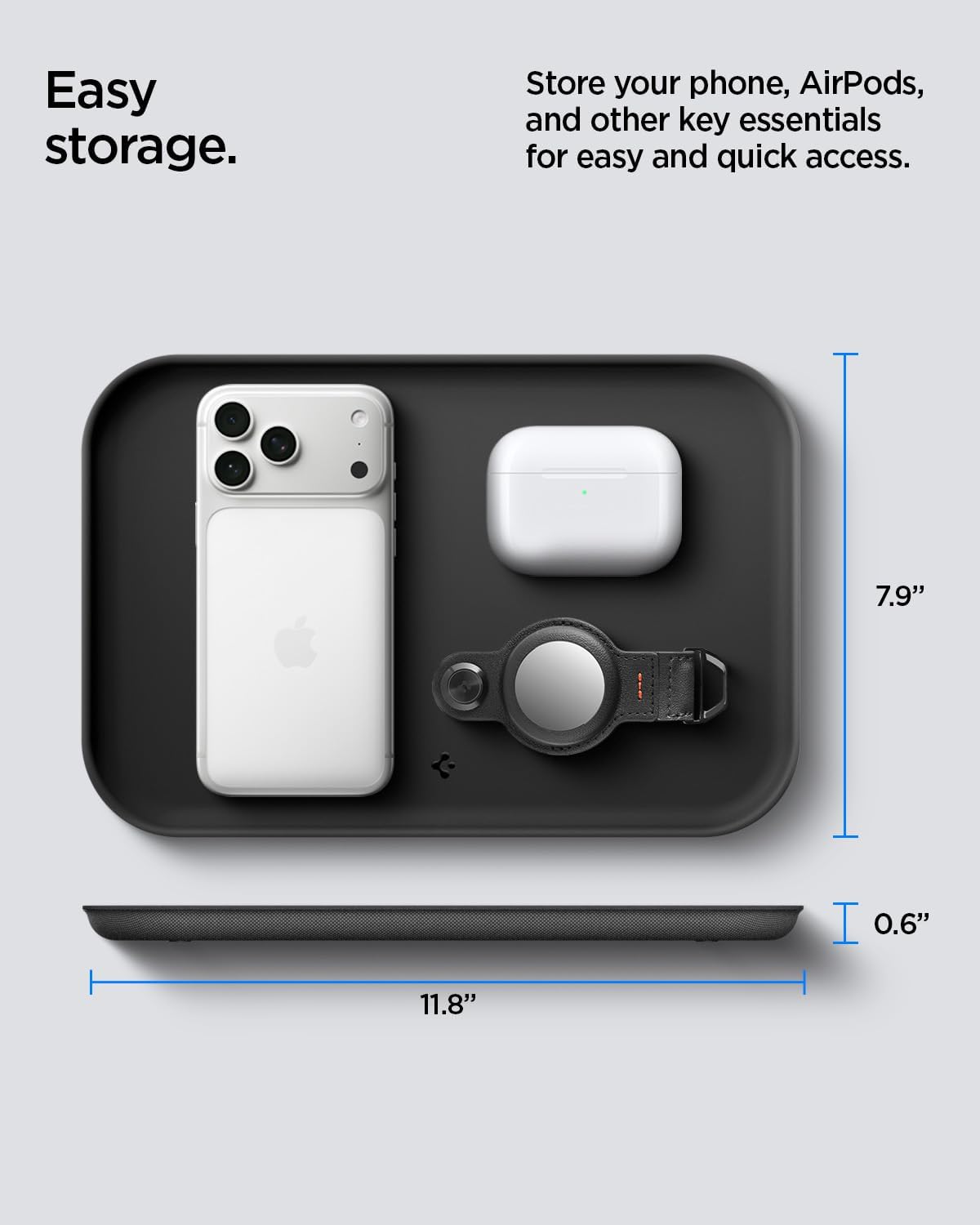 Spigen Modern Valet Tray Premium PU Storage Stylish Organizer Designed for Entryway Bedside Nightstand Desk for Key, Wallet, Watch, Phone, Jewelry, and Everyday Carry Accessories - Black (Sectional)