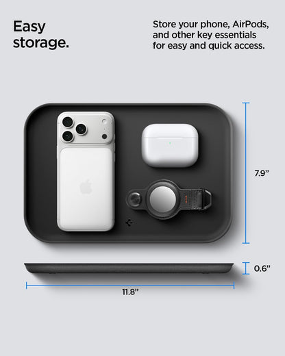 Spigen Modern Valet Tray Premium PU Storage Stylish Organizer Designed for Entryway Bedside Nightstand Desk for Key, Wallet, Watch, Phone, Jewelry, and Everyday Carry Accessories - Black (Sectional)