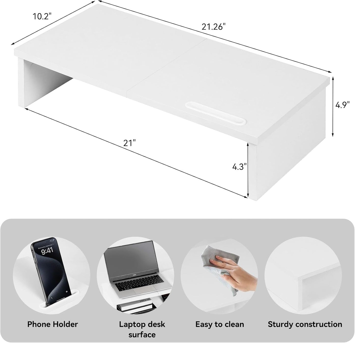 Qupui Computer Monitor Stand Riser with Drawer and Pen Holders, Desk Organizer Shelf and Accessories, Office Desk Accessories, Office Organization, Black