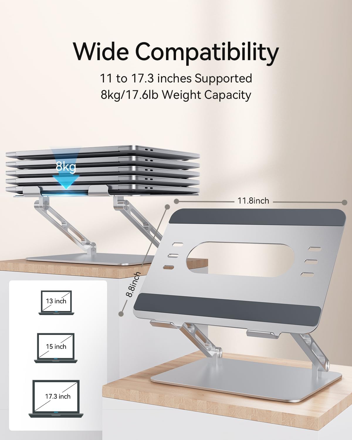 Orlian Foldable Aluminum Laptop Stand for 10-17.3" Laptops, Height Adjustable Portable Ergonomic Computer Holder, Space Saving Desk with Heat Dissipation. Compatible with MacBook/Dell/HP etc, Silver