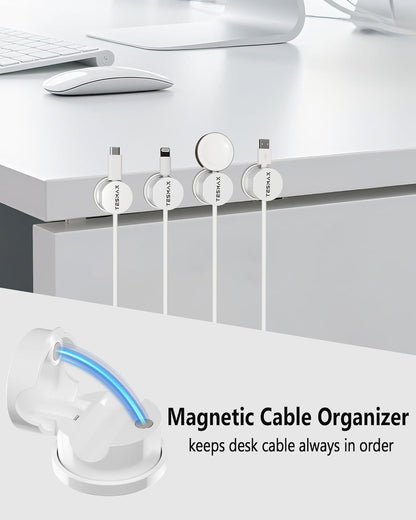Magnetic Cord Holder 360°Rotation Cord Organizer, 6Pack Cable Clips [1s Lock] Adhesive Cable Management Desk Organizers and Accessories, Phone Charging Wire Holder for Nightstand,Car,Home Office
