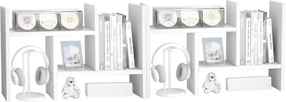 Jerry & Maggie Desktop Organizer Office Storage Rack Adjustable Wood Display Shelf Free Style Double H, Multi-Functional Mini Bookshelf for Desk Natural Stand (Natural Wood Tone)