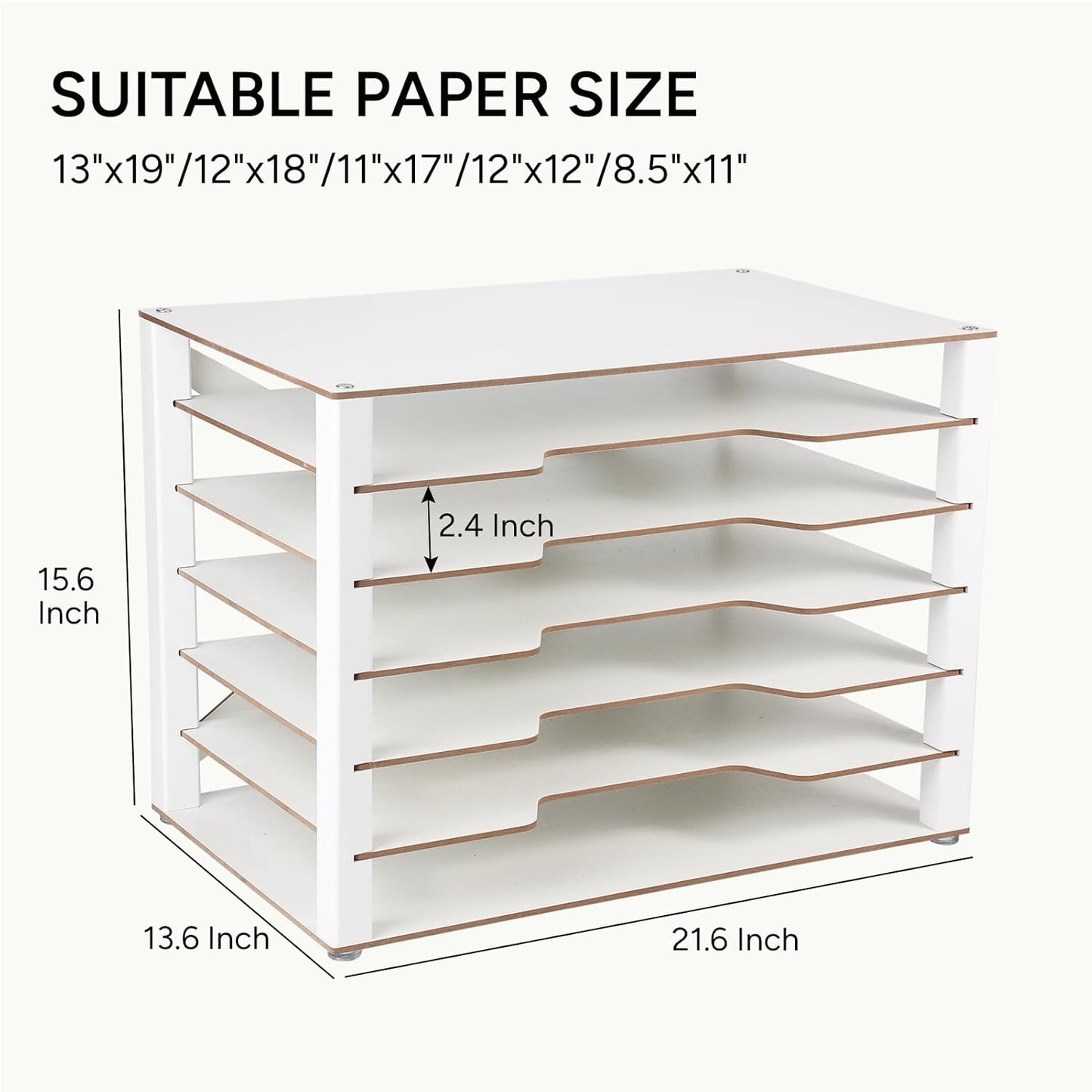 Yumkfoi 12x18 Construction Paper Organizer, 4-Tiers Paper Storage Shelf, Wooden Desk Organizer, File Holder and Letter Tray for Office, Home, Classroom