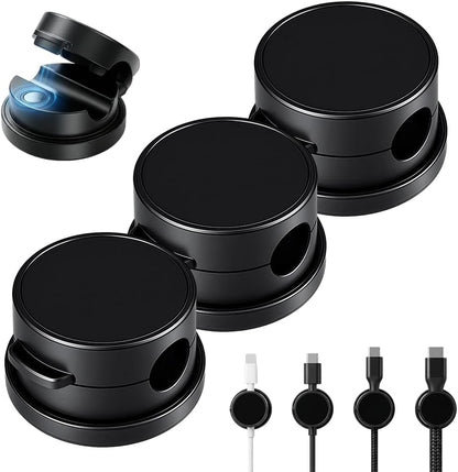 Magnetic Cable Clips, 360° Rotatable Magnetic Clips, Under Desk Cable Management, Strong Adhesive Cord Organizer for Desk, Phone, Wire Cord Holder Keeper for Home, Car, Office Accessories (Black 3PC)