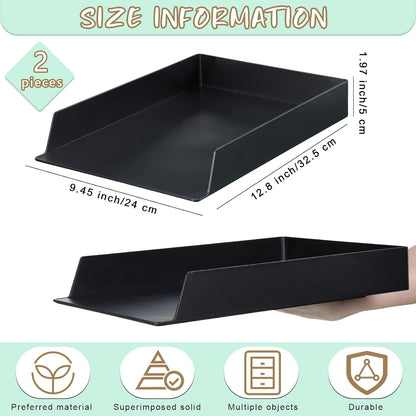 Wenqik 6 Pcs Stackable Paper Trays Rectangular Plastic Desk Holder Desktop Document File Organizer Storage Letter for Office Classroom (Black)