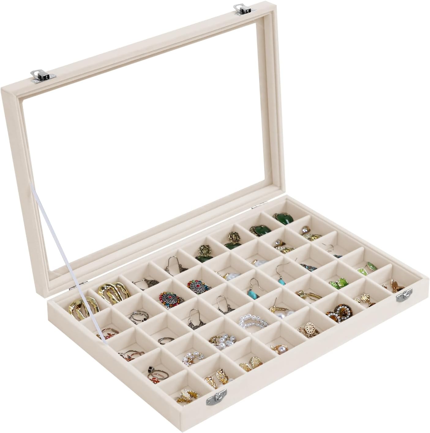 Stratalife Jewelry Organizer Bracelet Organizer Storage Box 12 Grid Stackable Jewelry Tray with Lid Velvet Jewelry Box for Drawer Necklace Bracelet Display Storage Organizer Box (Beige)