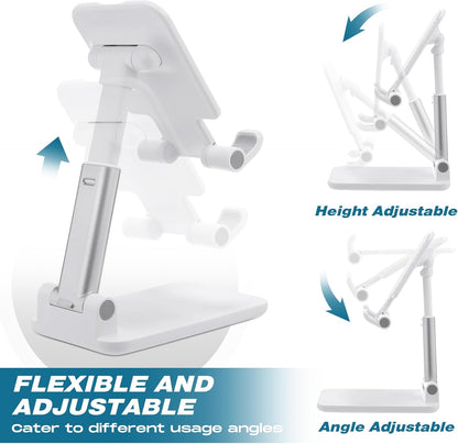 Wonderjune 12 Pcs Cell Phone Stand for Desk Phone Holder Stand Foldable Angle Height Adjustable Portable Holder Tablet for Office Travel Photography (White)