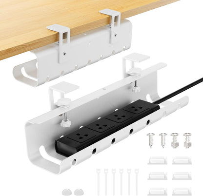 2 Pack No-Drill Under Desk Cable Management Tray 33.8 inch Large Wire Cord Organizers, Cable Management Under Desk for Home and Office No Damage Black