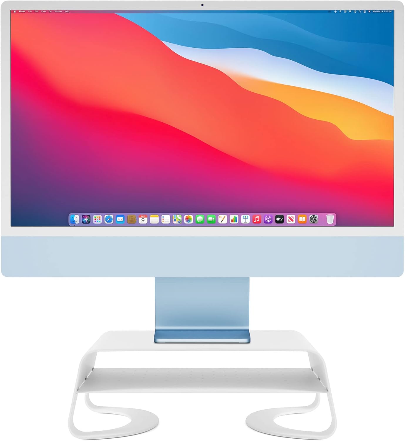 Twelve South Curve Riser Monitor Stand | Ergonomic Desktop Stand with Storage Shelf for iMac and Displays, Matte White