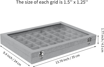 Stratalife Jewelry Organizer Bracelet Organizer Storage Box 12 Grid Stackable Jewelry Tray with Lid Velvet Jewelry Box for Drawer Necklace Bracelet Display Storage Organizer Box (Beige)