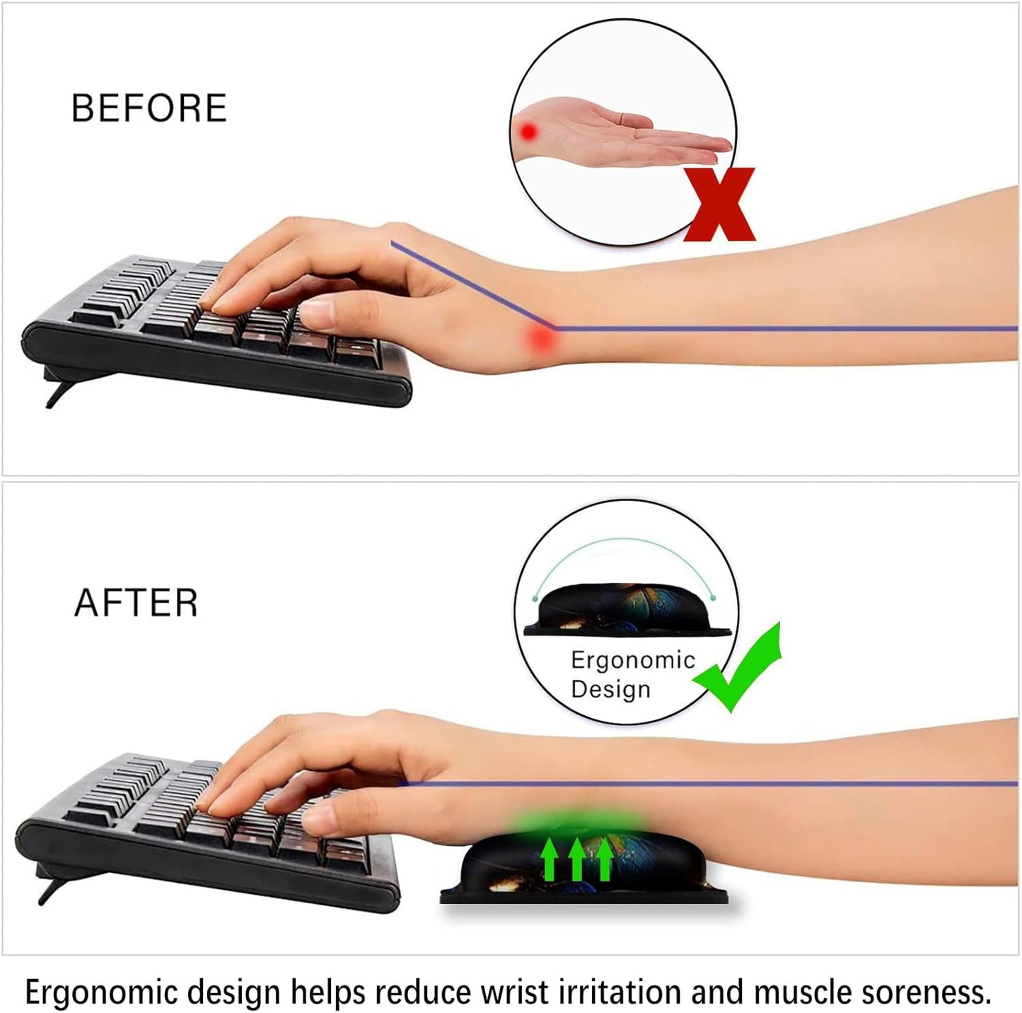 ArtSo Upgraded Wrist Rest Support for Mouse Pad & Keyboard, Ergonomic Gel Mousepad Non-Slip Rubber Base Home,Office Pain Relief, Easy Typing Cushion Neoprene, Soft Memory Foam, Purple Heart Butterfly