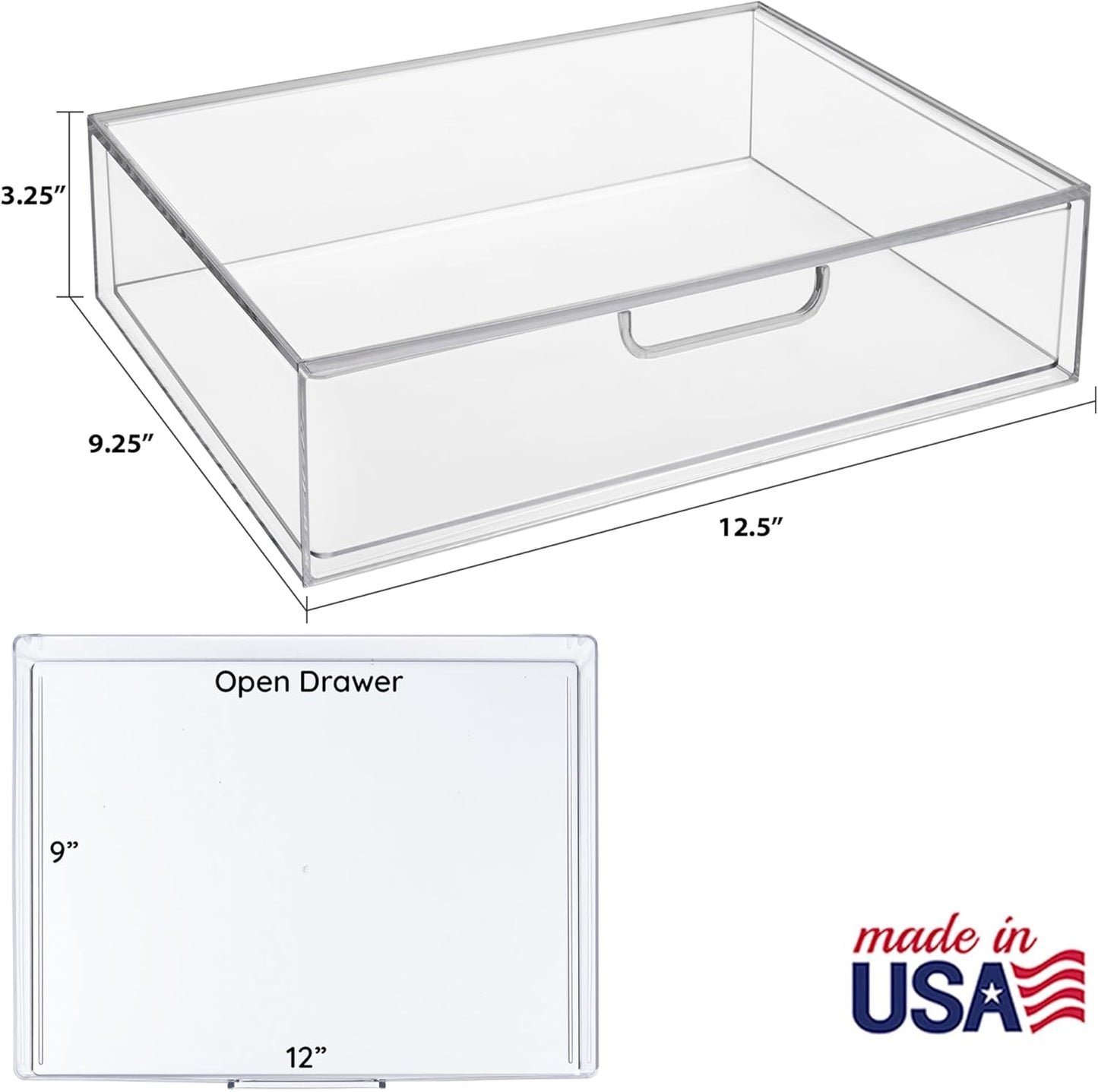 STORi STAX Plastic Stackable Organizer Drawers (Set of 2) Clear | 12.5" Wide | Set Includes Two Open Drawer | Organize Office Desk Accessories & Sort Paper | Made in USA