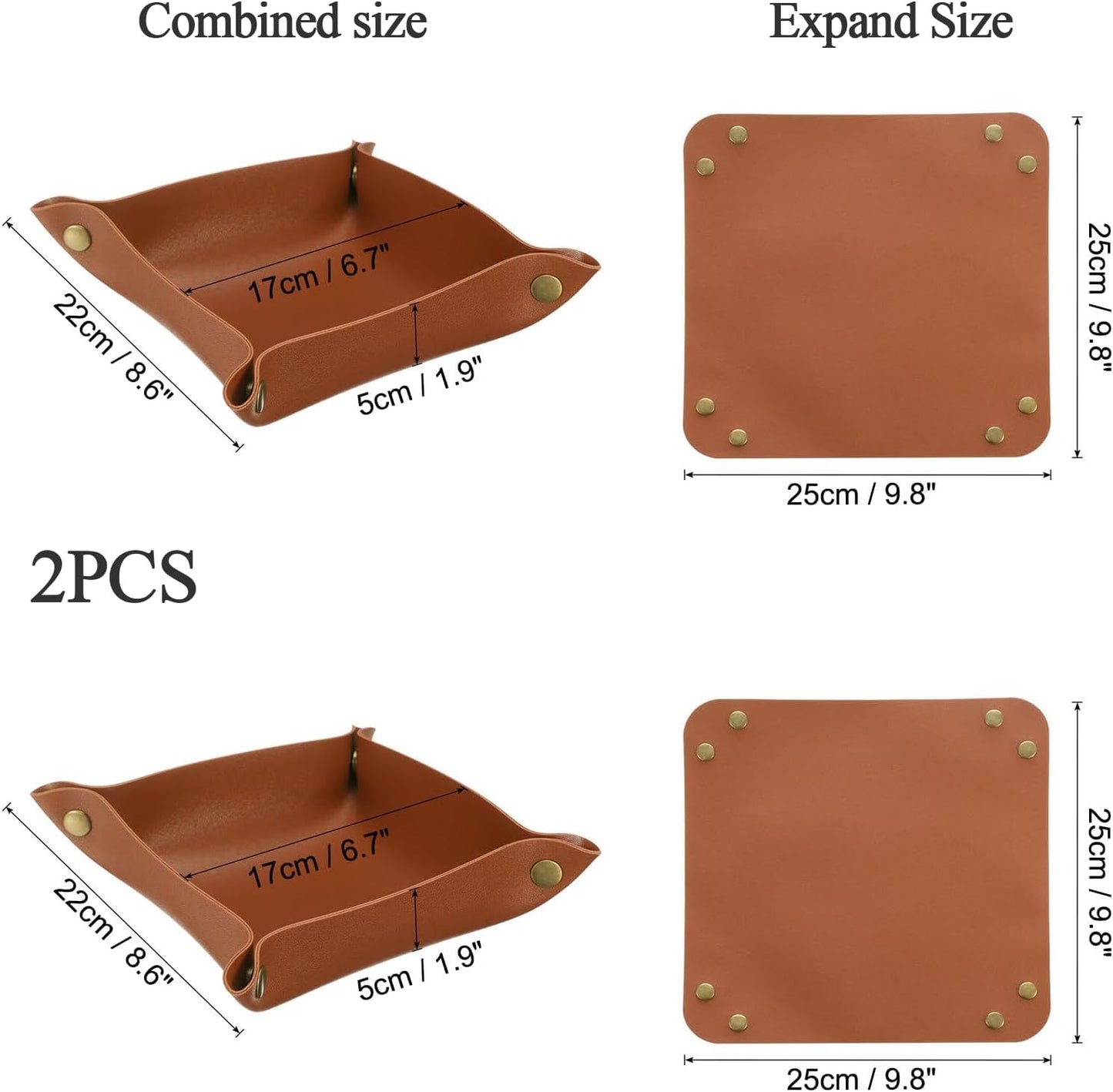 2 Pcs Leather Valet Tray Organizer Set, Folding Travel Storage for Jewelry Keys, Home Office Desk Organizer（white）