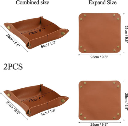2 Pcs Leather Valet Tray Organizer Set, Folding Travel Storage for Jewelry Keys, Home Office Desk Organizer（white）