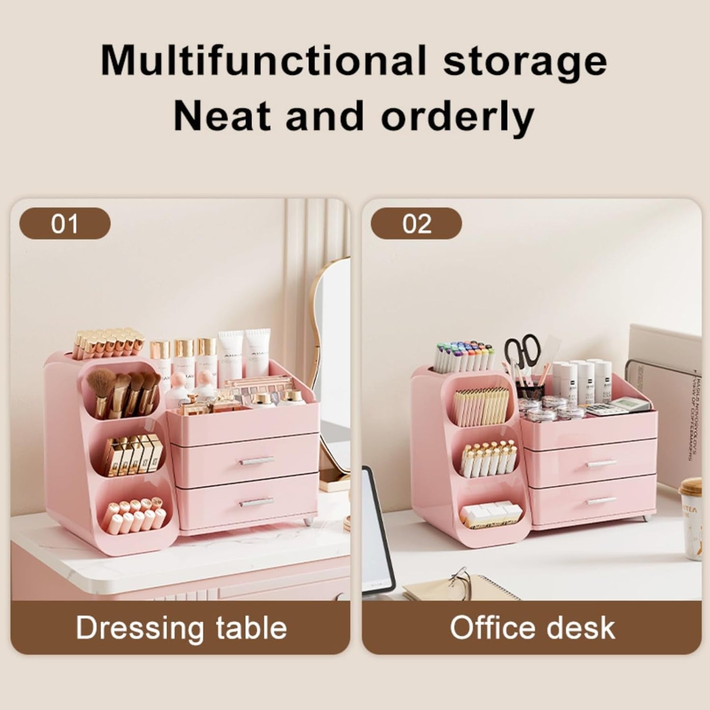 Booklov Makeup Organizer for Vanity, Countertop Cosmetic Display Case with Clear Acrylic Drawers, Bathroom Counter Beauty Caddy, Cute Table Storage Holder for Skincare, Brush Lipsticks, Crystal White