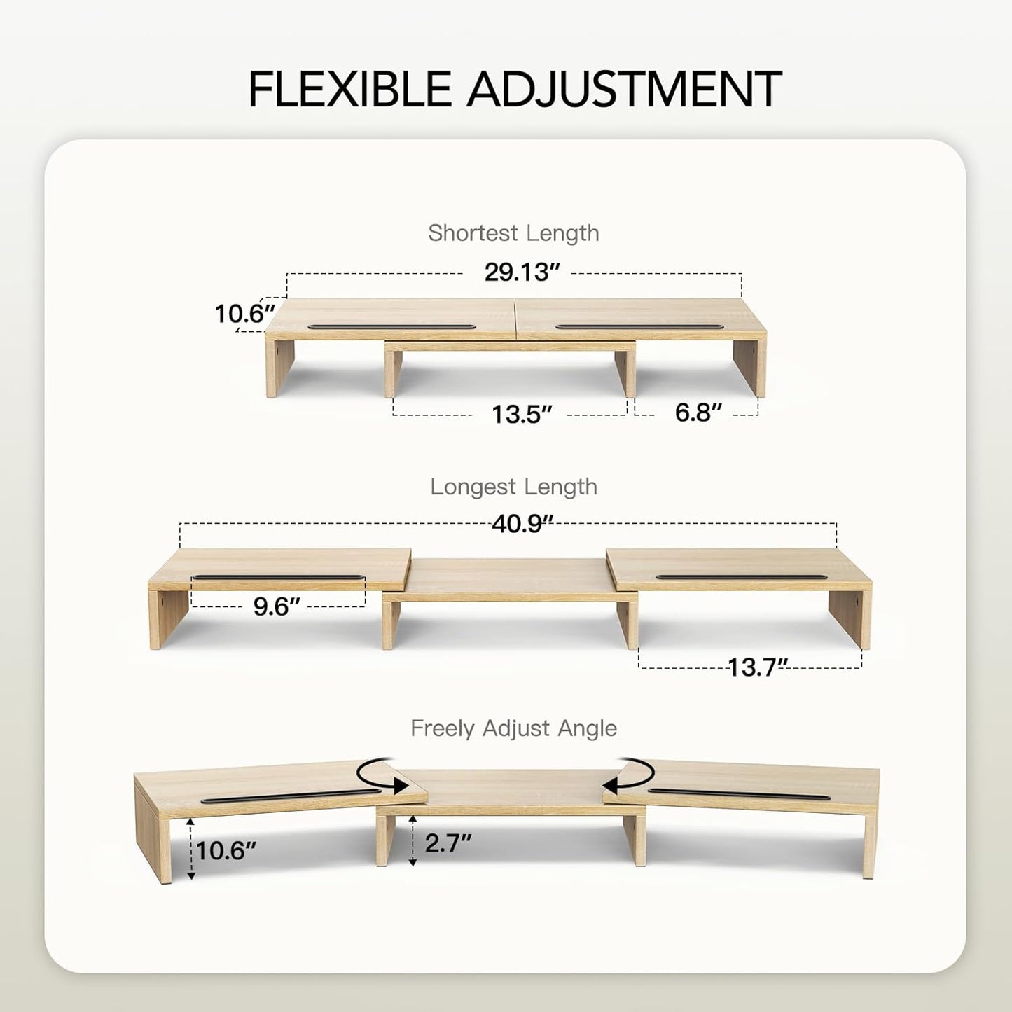 AMERIERGO Dual Monitor Stand Riser for 2 Monitors, Monitor Stand for Desk, Adjustable Computer Monitor Stand with 2 Slot, Multifunctional Desktop Organizer Stand for Laptop, PC, Computer, Printer