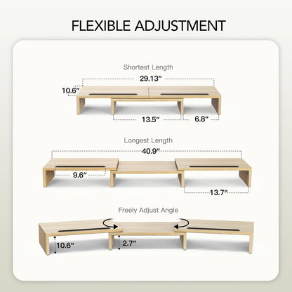 AMERIERGO Dual Monitor Stand Riser for 2 Monitors, Monitor Stand for Desk, Adjustable Computer Monitor Stand with 2 Slot, Multifunctional Desktop Organizer Stand for Laptop, PC, Computer, Printer