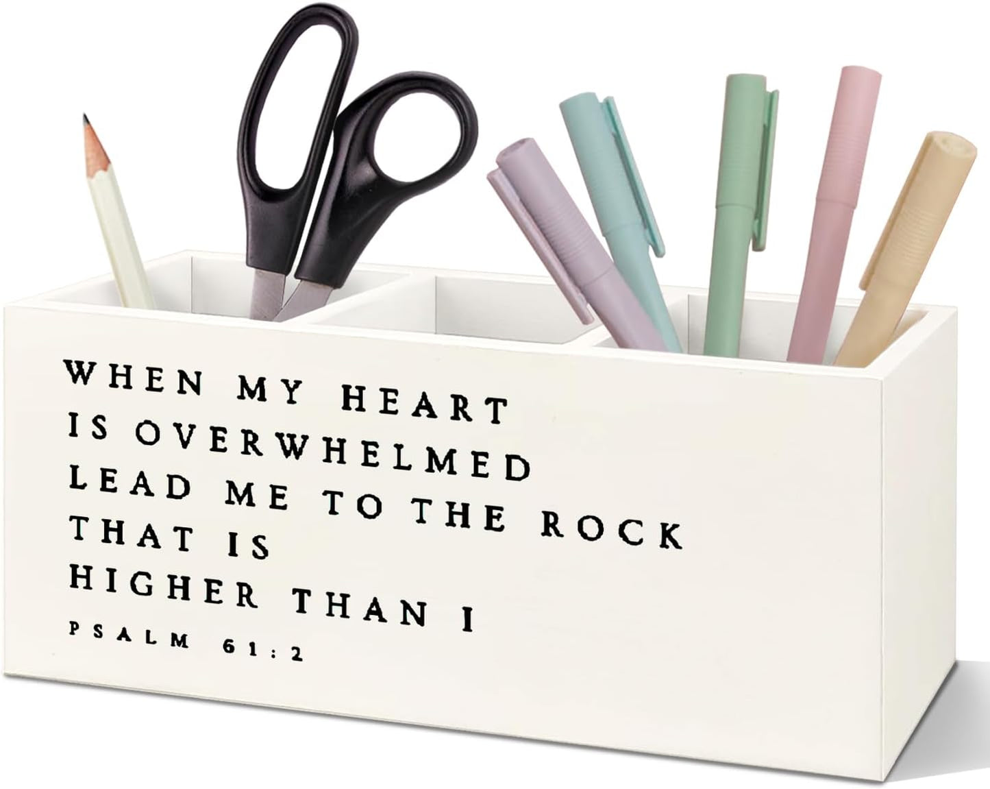 SNNDER Christian Pen Holder for Desk, Religious Christian Gifts for Women, Floral Boho Christian Bible Verses Wooden Pen Pencil Holder Organizer for Home Office Desk Accessories